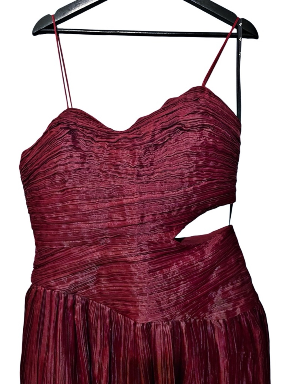 Aje Laurier Wave Maxi Dress Burgundy Red Plissé-Organza Waist Cut-out‎ Gown 12/L - Picture 5 of 16